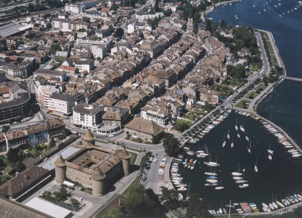 Morges VD, Luftaufnahme 1975, © ETH-Bibliothek Zürich, Bildarchiv.