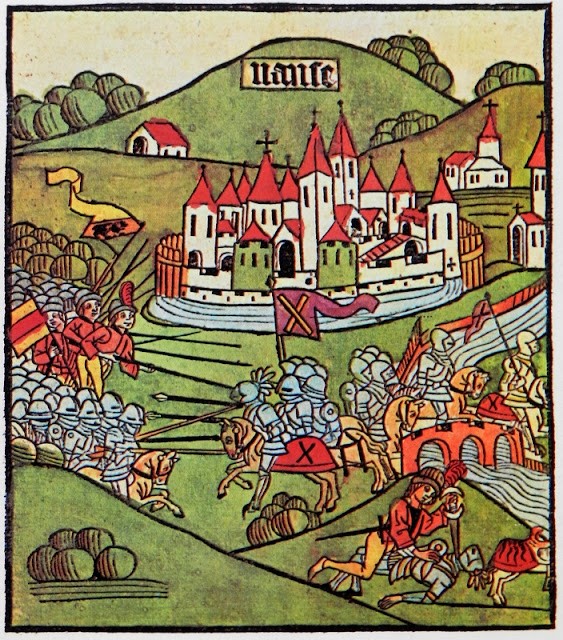 Schlacht bei Nancy, Holzschnitt (Strassburg 1477)